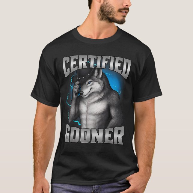 Camiseta Divertido Cringe Lobo Sigma Certificado Gooner (Frente)