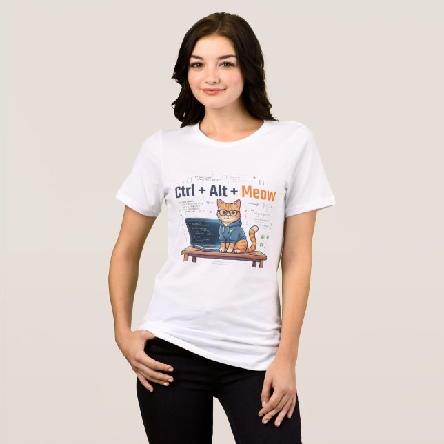 Camiseta Divertido Ctrl Alt Meow Gato Programador Coder Gee (Frente Completa)