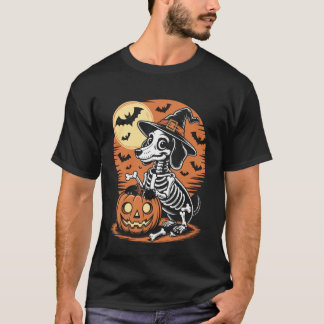 Camiseta Divertido Design de Cão Esqueleto de Halloween Ass