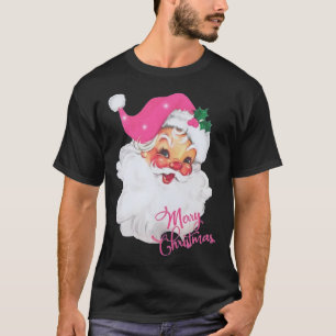 Camiseta Divertido Design de Natal Rosa Papai Noel Vintage 