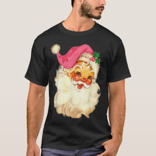 Camiseta Divertido Design de Natal Rosa Papai Noel Vintage