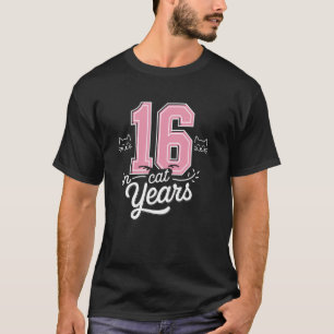 Camiseta Divertido Dezesseis em Anos de Gato Design de Aniv
