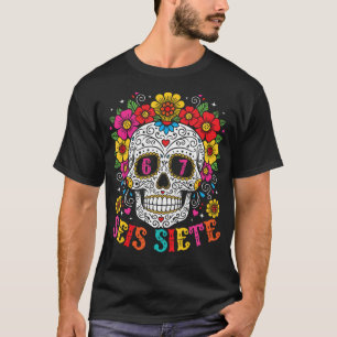 Camiseta Divertido Dia De Los Muertos Crânio de Açúcar Seis