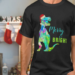 Camiseta Divertido Dinossauro de Natal Alegre e Brilhante
