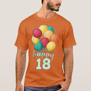 Camiseta Divertido Feliz Balões Coloridos de 18 Anos 18º Na
