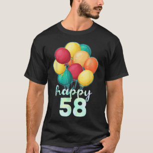 Camiseta Divertido Feliz Balões Coloridos de 58 Anos 58º Na