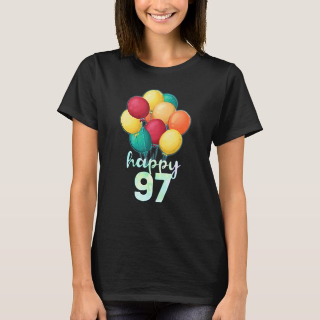 Camiseta Divertido Feliz Balões Coloridos de 97 Anos 97 (Frente)