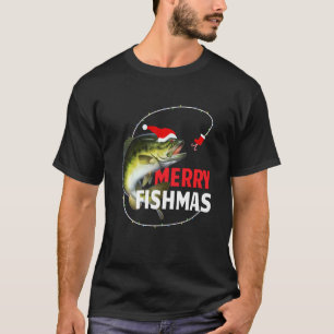 Camiseta Divertido Feliz Peixe Natal Bass Pesca Pescadores