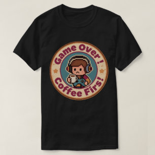 Camiseta Divertido Gamer Vintage – Jogo Terminado_ Café Pri