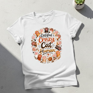 Camiseta Divertido Humano de Gato Louco Certificado Preto