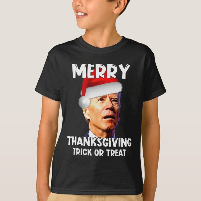 Camiseta Divertido Joe Biden Santa Hat Feliz Ação de Graças (Frente)