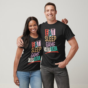 Camiseta Divertido Jogar Dormir Comer Repetir Estilo Cola