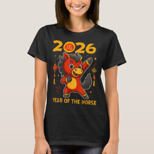 Camiseta Divertido Kawaii Lunar 2026 Ano do Cavalo Chinês
