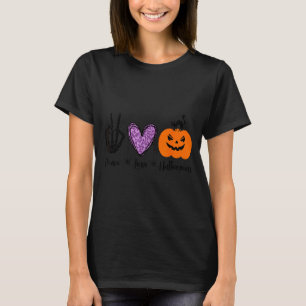 Camiseta Divertido Paz Amor Halloween Gato Preto