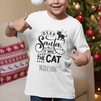 Camiseta Divertido Querido Papai Noel foi o Gato Nome Perso