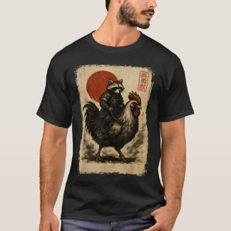 Camiseta Divertido Racoon Galo Japonês Vintage