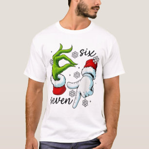 Camiseta Divertido Seis Sete 67 Meme 6 7 Natal Elfo Mão Men