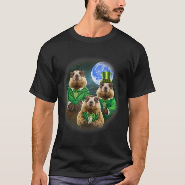 Camiseta Divertido Três Groundhog Lua 3 Cabeça de Groundhog (Frente)