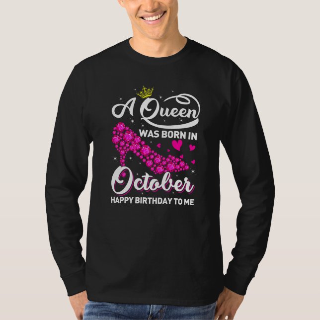 Camiseta Divertido Uma Rainha Foi Nascer Em Outubro Meninas (Frente)