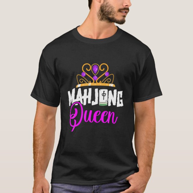 Camiseta Divertidos Desenhos Chineses de Mahjong | Rainha d (Frente)