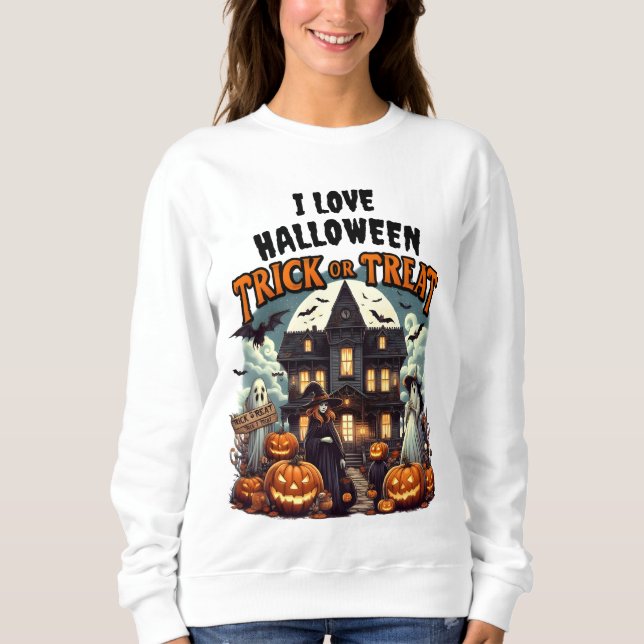 Camiseta Divertimento de Halloween com abóboras e fantasmas (Frente)