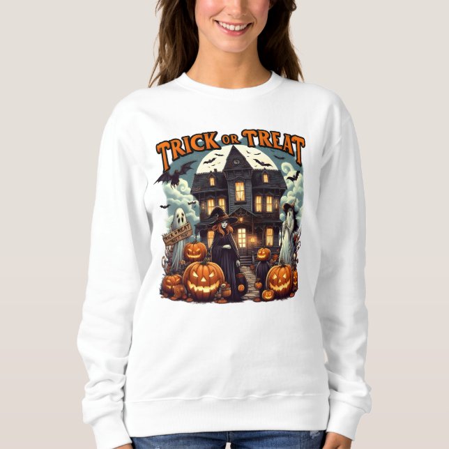 Camiseta Divertimento de Halloween com abóboras e fantasmas (Frente)