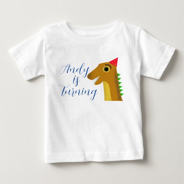 Camiseta Divertimento Raio: Celebrando 1 ano com T-Rex (Frente)