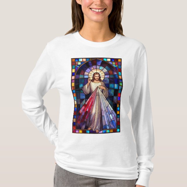 Camiseta Divine Mercy Jesus Women's Long Sleeve Tee Shirt (Frente)