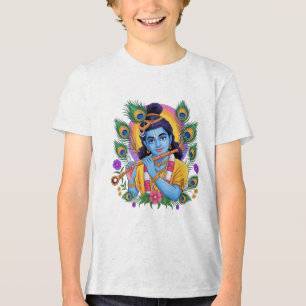 Camiseta Divino Senhor Krishna Tocando Flauta com Pena de P