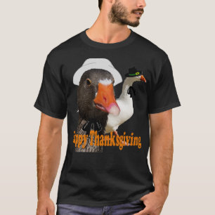 Camiseta Divirta Feliz Ação de Graças Casal Pato Peregrino