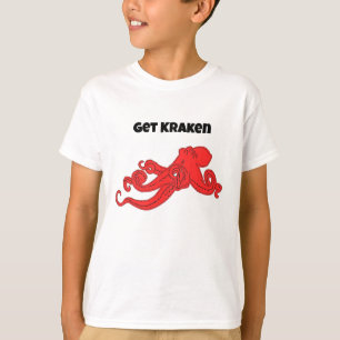 Camiseta Divirta-se com Kraken Polvo Vermelho dos Desenhos