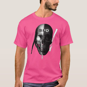 Camiseta Divisão de Máscara Negra Metade Branco e Metade