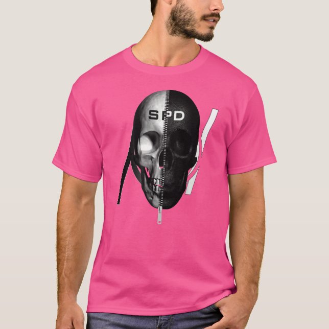 Camiseta Divisão de Máscara Negra Metade Branco e Metade (Frente)