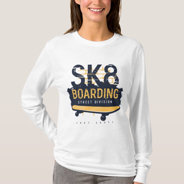 Camiseta Divisão de Rua de Skate SK8 Desgastada (Frente)