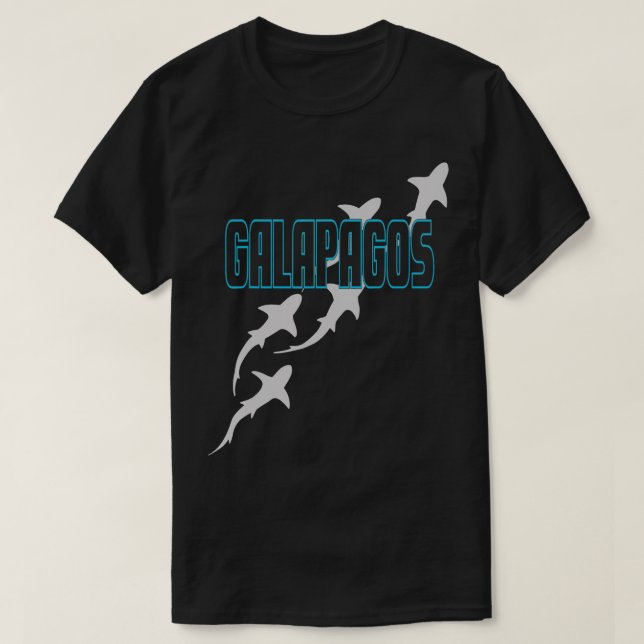 Camiseta Divisor de Scuba Tubarões Galápagos nas Ilhas Galá (Frente do Design)