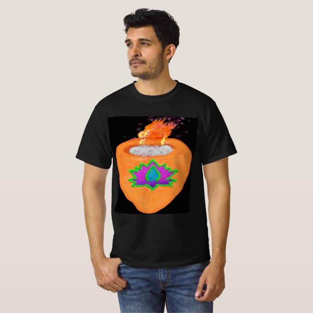 Camiseta Diwali glitter Diya com lotus (Frente Completa)