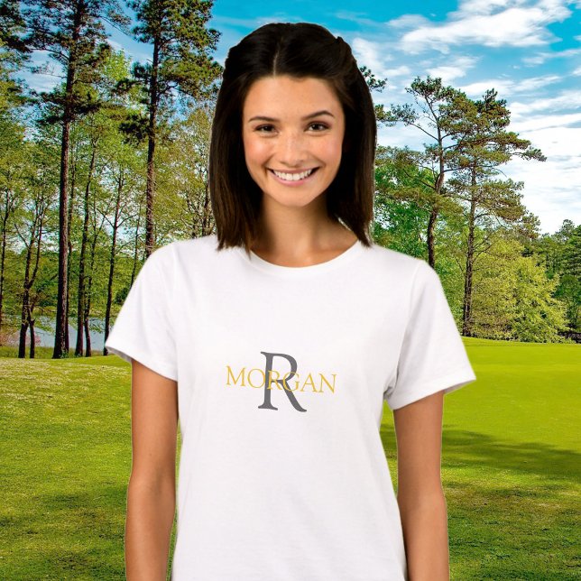 Camiseta DIY Monograma & Nome, Trendy Dourado & Texto da Ci (Criador carregado)