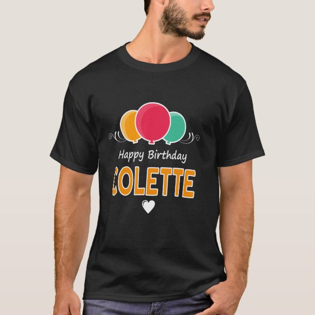 Camiseta Dizendo Feliz Aniversário Colette (Frente)