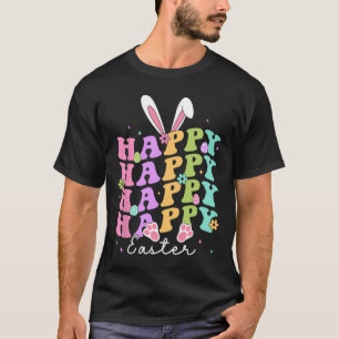 Camiseta Dizendo Feliz Páscoa Ovo Groovy Bunny Coelho Crian