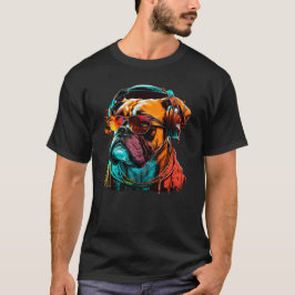 Camiseta Dj Buldogue Com Fones de ouvido E Óculos De Sol