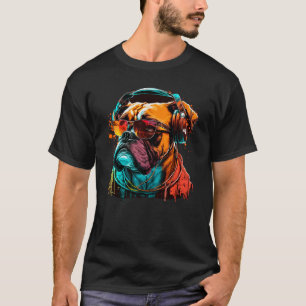 Camiseta Dj Bulldog With Headphones And Sunglasses