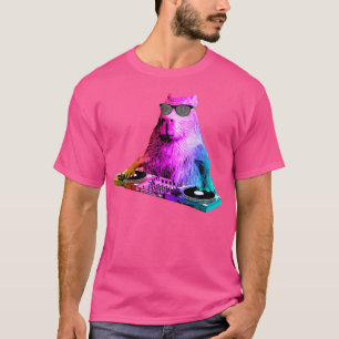 Camiseta Dj Capivara Arco-íris Música House Divertida