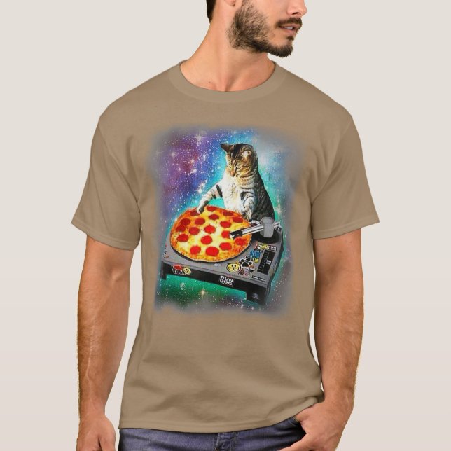 Camiseta DJ Cat come pizza na galáxia (Frente)