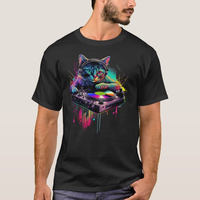 Camiseta DJ Cat  Disco Cat  Black Party Cat  Cats (Frente)