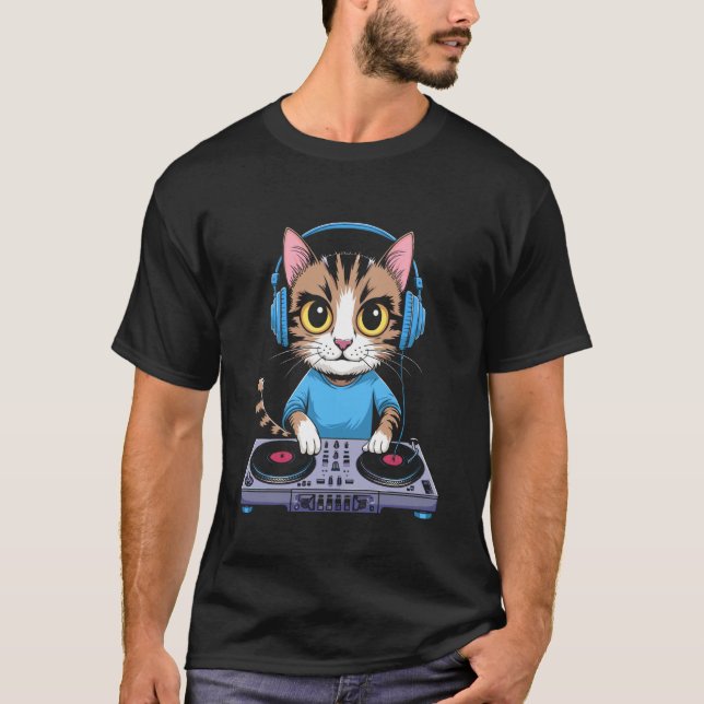 Camiseta DJ Cat Rainbow House Music Kitty Tee (Frente)