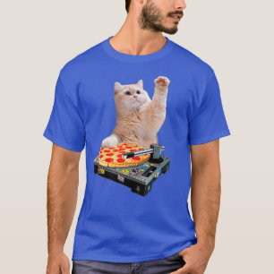 Camiseta DJ Cat Shirt Cat DJ Pizza EDM Música Cura Branco
