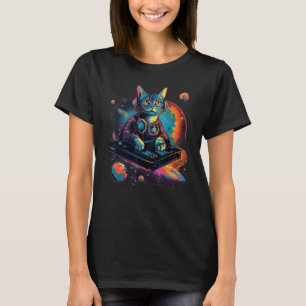 Camiseta DJ Cósmico Intergaláctico Gato -Vibrante Retro-Fut
