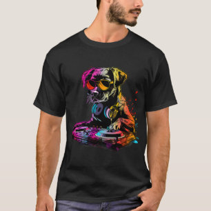 Camiseta DJ de Música de Cachorro Toca Discos DJ Arte de Ca