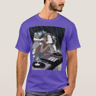 Camiseta DJ deejay fones de ouvido Samurai tocando disco mu