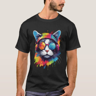 Camiseta Dj Fones de ouvido de Vestida de Gato Óculos de so